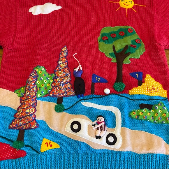 Andina hand made vintage 3D golf unique sweater - Picture 10 of 16
